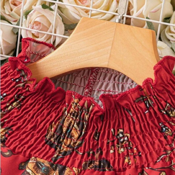 Red Ruched Neck Blouse - Picture 2 of 4